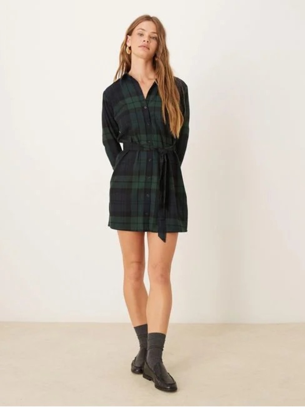 Abercrombie & Fitch Plaid Shirt Dress in Dark Green and Navy